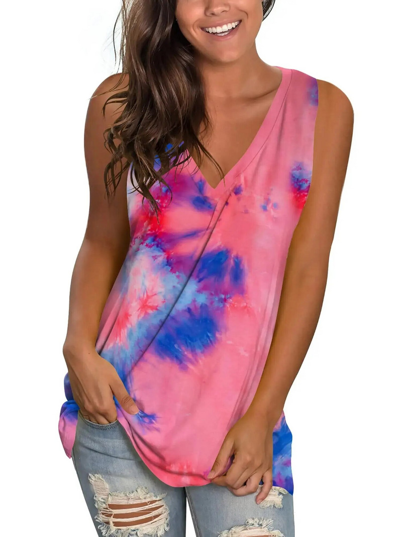 Nyári divat, színes, foltos 3D-s nyomtatással készült felsők, női utcai ruházat, túlméretezett V-nyakú mellény, ujjatlan, női kamisole