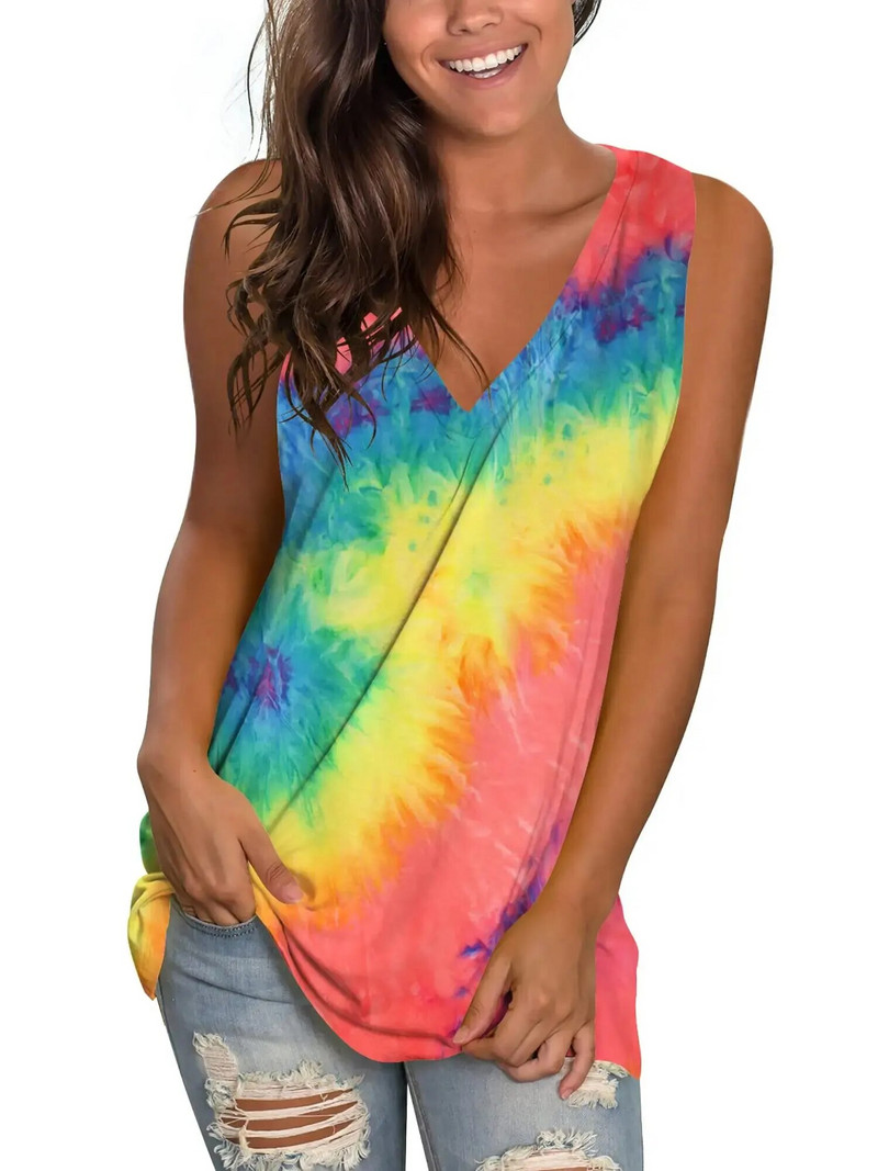 Nyári divat, színes, foltos 3D-s nyomtatással készült felsők, női utcai ruházat, túlméretezett V-nyakú mellény, ujjatlan, női kamisole