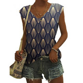 Καλοκαιρινά γεωμετρικά μοτίβα Τρισδιάστατη εκτύπωση Γυναικεία μπλουζάκια Νέα streetwear μεγάλου μεγέθους γιλέκο V-λαιμόκοψη ώμου Αμάνικη γυναικεία καμιζόλα