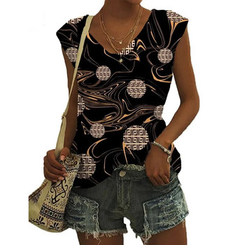 Καλοκαιρινά γεωμετρικά μοτίβα Τρισδιάστατη εκτύπωση Γυναικεία μπλουζάκια Νέα streetwear μεγάλου μεγέθους γιλέκο V-λαιμόκοψη ώμου Αμάνικη γυναικεία καμιζόλα
