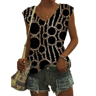 Καλοκαιρινά γεωμετρικά μοτίβα Τρισδιάστατη εκτύπωση Γυναικεία μπλουζάκια Νέα streetwear μεγάλου μεγέθους γιλέκο V-λαιμόκοψη ώμου Αμάνικη γυναικεία καμιζόλα