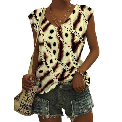 Καλοκαιρινά γεωμετρικά μοτίβα Τρισδιάστατη εκτύπωση Γυναικεία μπλουζάκια Νέα streetwear μεγάλου μεγέθους γιλέκο V-λαιμόκοψη ώμου Αμάνικη γυναικεία καμιζόλα