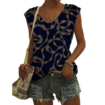 Καλοκαιρινά γεωμετρικά μοτίβα Τρισδιάστατη εκτύπωση Γυναικεία μπλουζάκια Νέα streetwear μεγάλου μεγέθους γιλέκο V-λαιμόκοψη ώμου Αμάνικη γυναικεία καμιζόλα
