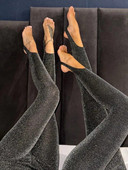 Sibybo Jambiere de mătase strălucitoare, foarte elastică, pantaloni elastici de bază, slabi, la modă și ocazional, pantaloni de toamnă fierbinți pentru fete