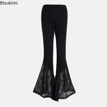 Γυναικείο γοτθικό παντελόνι πανκ δαντέλας 2024 Λεπτό παντελόνι με καμπάνα στο πλάι για γυναίκες Μαύρο φαρδύ καλοκαιρινό λεπτό παντελόνι μακρύ παντελόνι