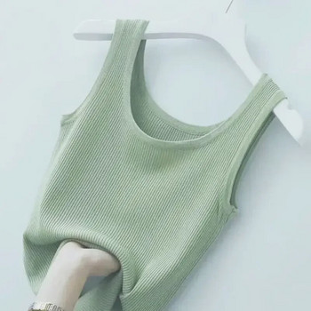 Нова лятна дамска едноцветна ледена копринена жилетка 2023 г. с долна риза с резба, тънка тънка модна ежедневна жилетка без ръкави