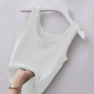 2023-as nyári új női egyszínű jégselyem mellény alsó inggel, vékony, vékony ujjatlan, vékony, divatos, alkalmi mellény felső