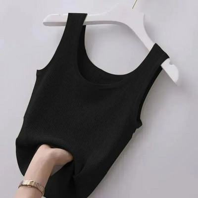 2023-as nyári új női egyszínű jégselyem mellény alsó inggel, vékony, vékony ujjatlan, vékony, divatos, alkalmi mellény felső