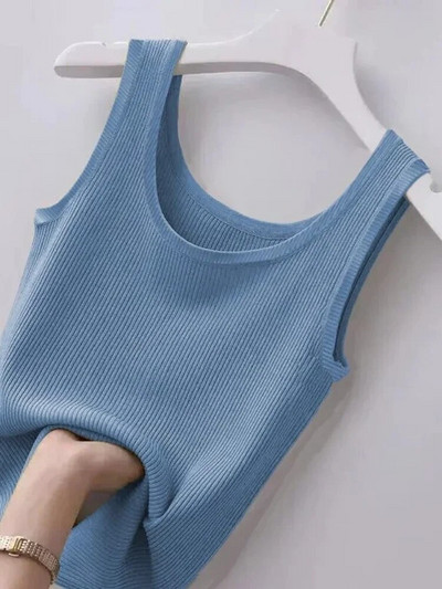 2023-as nyári új női egyszínű jégselyem mellény alsó inggel, vékony, vékony ujjatlan, vékony, divatos, alkalmi mellény felső