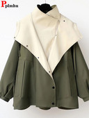 Trenci cu glugă cu design lejer Femei coreene mozaic Dimensiune mare 5xl Îmbrăcăminte de stradă Jachete gabardina Casual Windbreaker Abrigos Nou