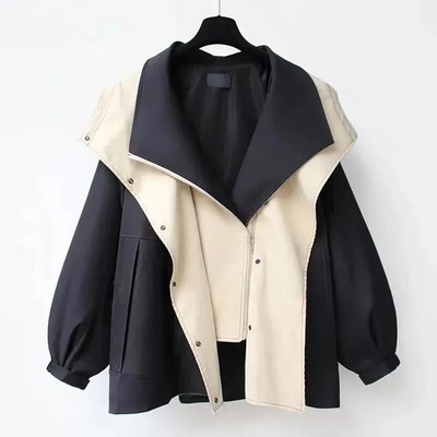 Trenci cu glugă cu design lejer Femei coreene mozaic Dimensiune mare 5xl Îmbrăcăminte de stradă Jachete gabardina Casual Windbreaker Abrigos Nou