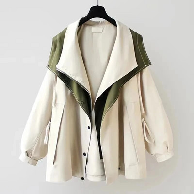 Trenci cu glugă cu design lejer Femei coreene mozaic Dimensiune mare 5xl Îmbrăcăminte de stradă Jachete gabardina Casual Windbreaker Abrigos Nou