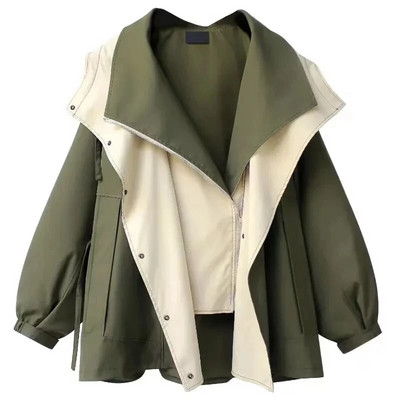 Trenci cu glugă cu design lejer Femei coreene mozaic Dimensiune mare 5xl Îmbrăcăminte de stradă Jachete gabardina Casual Windbreaker Abrigos Nou