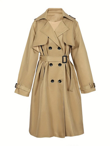 Νέο φθινόπωρο 2023 Γυναικεία μακριά μασίφ καμπαρντίνα Κλασικό παλτό πέτο με διπλό στήθος με ζώνη γυναικείο Classic