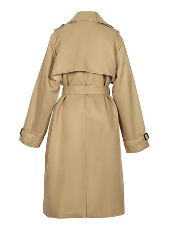 Есен 2023 г. Нов дамски дълъг едноцветен тренчкот, класическо двуредно палто с ревер, яке с колан, дамско класическо
