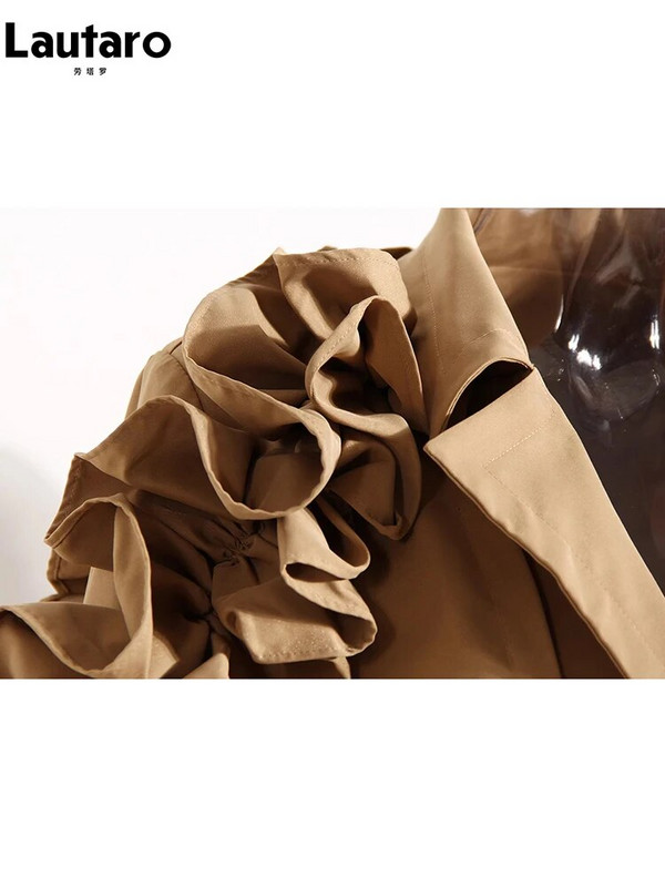 Lautaro pavasario rudens ilgas juodas chaki spalvos apatinis paltas moterims diržas Elegantiškas prašmatnus stilingas prabangus dizainerio drabužiai kilimo ir tūpimo tako mada