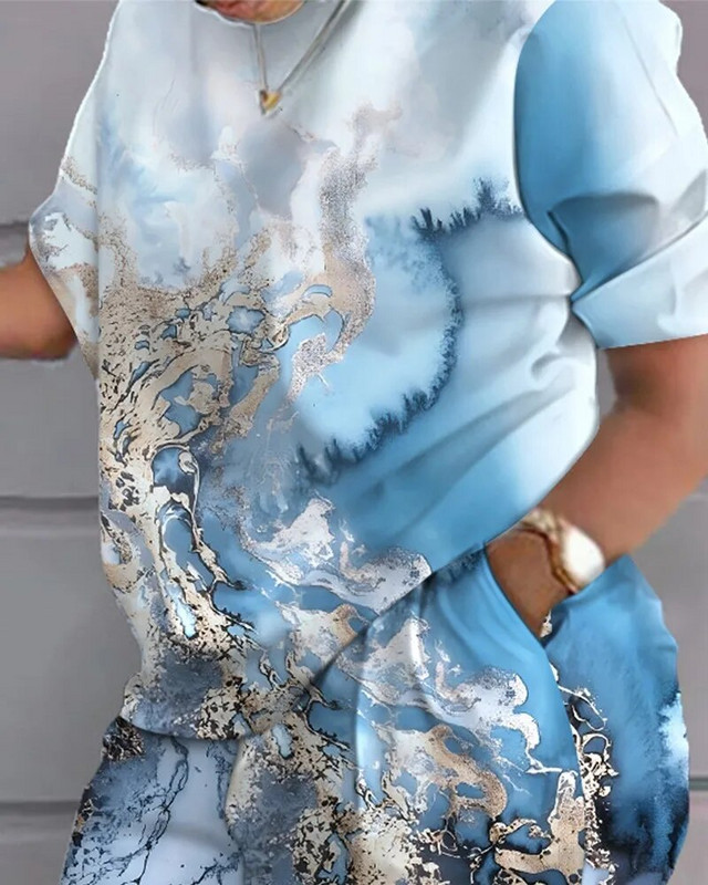 Odgovarajući kompleti velikih veličina Ženske majice s graffiti Tie Dye Majice i kratke hlače Ženske modne trenirke Ljeto 2023 dvodijelni setovi
