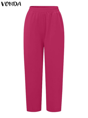 Плюс размер Модни дамски комплекти панталони VONDA 2024 г. Костюми с дълъг ръкав Елегантни горнища с ревери и широки панталони Едноцветни ежедневни подходящи комплекти