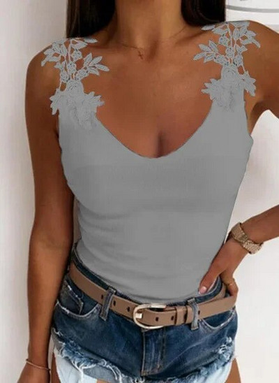 Jednobojna ženska majica kratkih rukava s laticama od čipke Ženska prekomjerna majica bez rukava s V-izrezom, uske ležerne majice, tunika