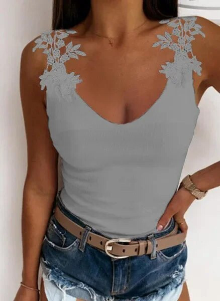 Jednobojna ženska majica kratkih rukava s laticama od čipke Ženska prekomjerna majica bez rukava s V-izrezom, uske ležerne majice, tunika