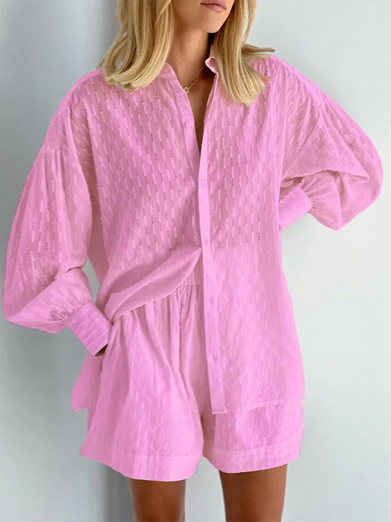 Laisvi laisvi marškiniai ir šortai, moteriški dviejų dalių komplektai, baltos palaidinės, šortų komplektai, vasaros mados žibintų rankovės, moteriški komplektai