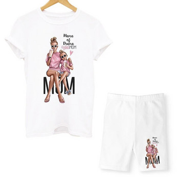 Дамски комплект от две части Super Mom Комплект тениски и шорти Летни шорти за джогинг с къс ръкав Секси екип за дамски анцуг