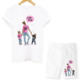 Дамски комплект от две части Super Mom Комплект тениски и шорти Летни шорти за джогинг с къс ръкав Секси екип за дамски анцуг