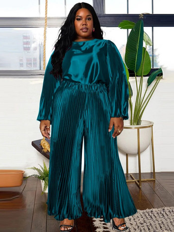Wmstar Дамско облекло с голям размер, комплект от две части, плътен луксозен комплект от горнище и широки панталони, подходящ за офис дама, дропшиппинг на едро