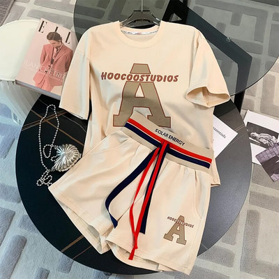 Set de îmbrăcăminte pentru femei de vară 2023, tricou cu mânecă scurtă + pantaloni scurți, 2 buc, costum, imprimeu cu litere, pentru femei, ocazional, trening, ținute la modă