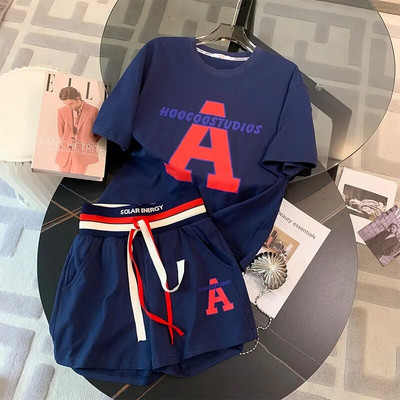 Set de îmbrăcăminte pentru femei de vară 2023, tricou cu mânecă scurtă + pantaloni scurți, 2 buc, costum, imprimeu cu litere, pentru femei, ocazional, trening, ținute la modă