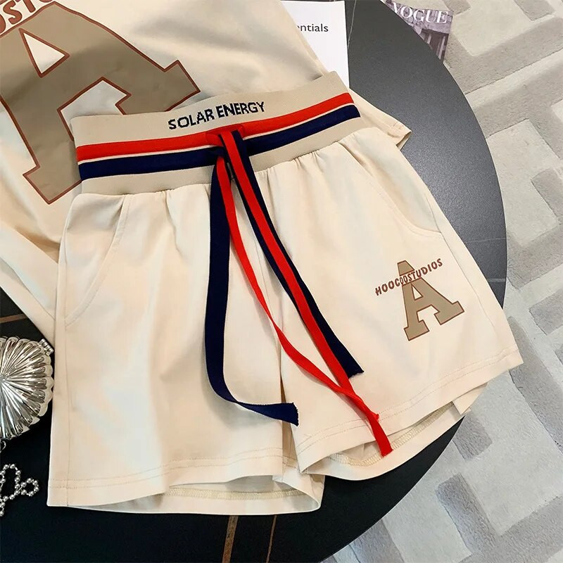 2023 nyári női ruházati szett rövid ujjú póló+rövidnadrág 2 db öltöny levélmintás női alkalmi laza tréningruha divatos ruhák