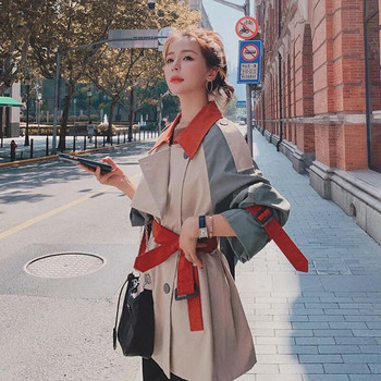 Ανεμοδράστη με αντίθεση Γυναικεία μεσαία μακρύ ρούχα άνοιξη φθινοπώρου 2023 Κορεατική έκδοση Φαρδιά ζώνη καμπαρντίνα για γυναίκες