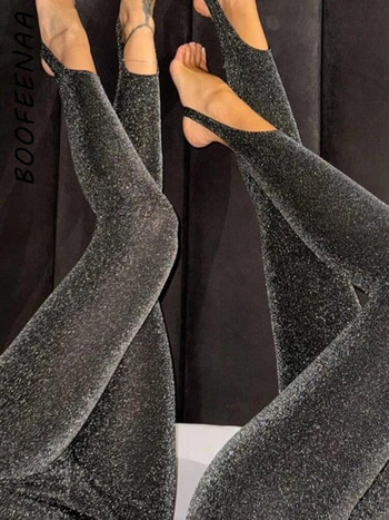BOOFEENAA Клинове с висока талия Дамски чорапогащи 2024 Модни секси черни панталони с блясък Фитнес тренировъчно долнище C92-CD17