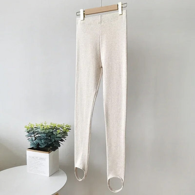 Jesenske crne ženske tajice Pamučne meke ležerne složene tajice visokog struka Tanke osnovne bež pletene rebraste tajice za žene