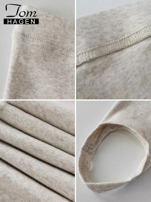 Jesenske crne ženske tajice Pamučne meke ležerne složene tajice visokog struka Tanke osnovne bež pletene rebraste tajice za žene