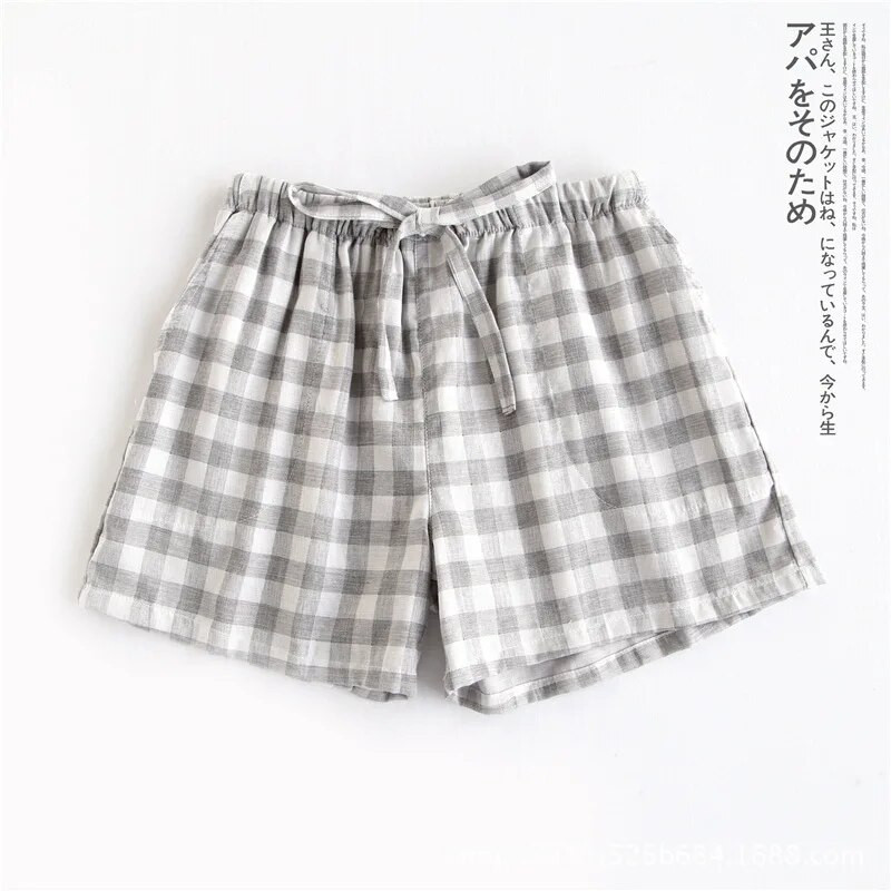 Ljetne ženske karirane kratke hlače 100% pamuk dvoslojna gaza pidžama hlače Elastični donji dio struka ženske salonke spavaćica