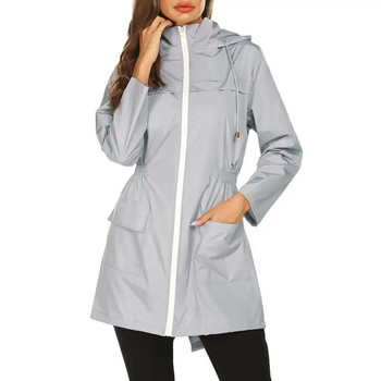 Ветроустойчив водоустойчив дъждобран Дълго яке с качулка Дамски есенни зимни дрехи за туризъм на открито Дълги горнища за дъжд Дъждовни дрехи Леки