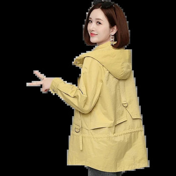 Ветровка за майка Дамска пролет и есен 2023 г. Ново свободно и тънко палто за майка на средна възраст Корейска подплата Тренч с качулка 3XL