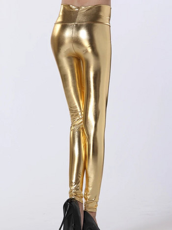 Γυαλιστερό σέξι κολάν Γυναικείο μολύβι Παντελόνι ψηλόμεσο κολάν Stretch ελαστικό Skinny μόδα στενό ασημί χρυσό
