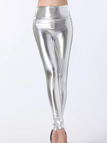 Блестящи секси клинове Дамски панталони тип молив Легинси с висока талия Разтегливи еластични кльощави Модни тесни сребристо-златни
