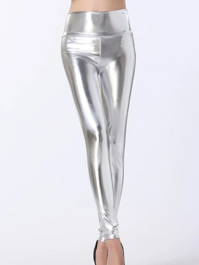 Jambiere sexy strălucitoare, pantaloni creion pentru femei, jambiere cu talie înaltă, elastice, elastice, slabe, strânse, argintii, aurii