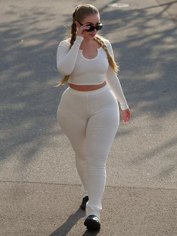 Casual σετ 2 τεμαχίων Γυναικεία ρούχα πλεκτά μακρυμάνικο μπλουζάκι και παντελόνι Plus μέγεθος σέξι αθλητικό στενό κοστούμι Δωρεάν αποστολή Χονδρική