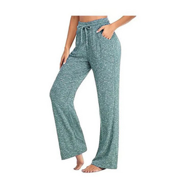 Дамско долнище за сън с памучен принт - дълги пижамни панталони, меки и дишащи за лятото, шнур на талията, голям размер салон