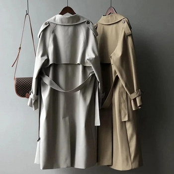Класически сиви тренчкоти с дълъг колан Дамски корейски двуредни якета от габардина Streetwear Ветровка Abrigos Spring Casacos