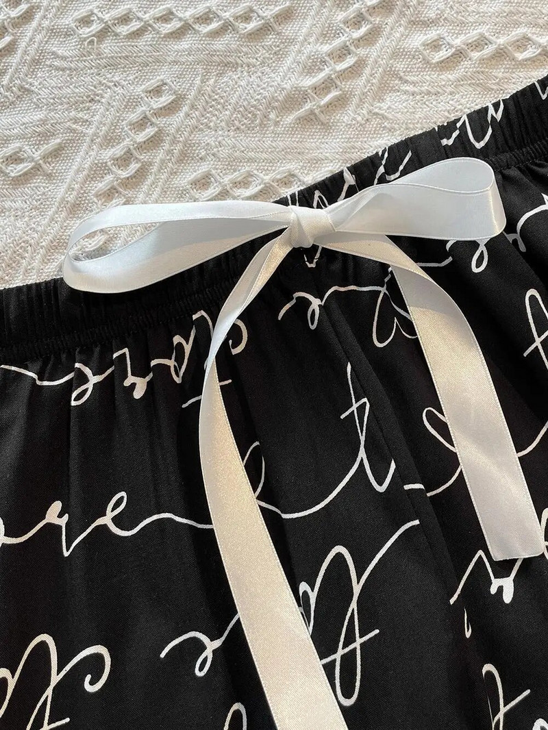 Levélnyomtatás Női pizsama nadrág elasztikus húzózsinóros derékalj nadrág teljes hosszig érő hálóruha Hálóruha nyugágy kendő