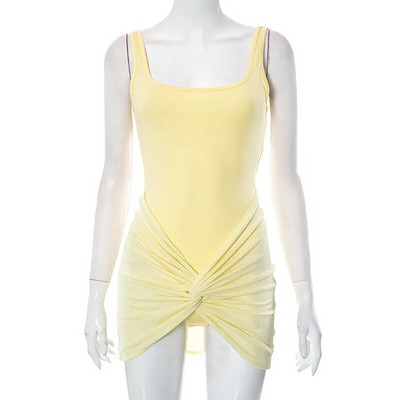 hirigin Solid Casual Vacanță Set Două Piese Body Elegent fără mâneci + Pliuri Sexy Mini Fuste Costume Femei ținute la modă