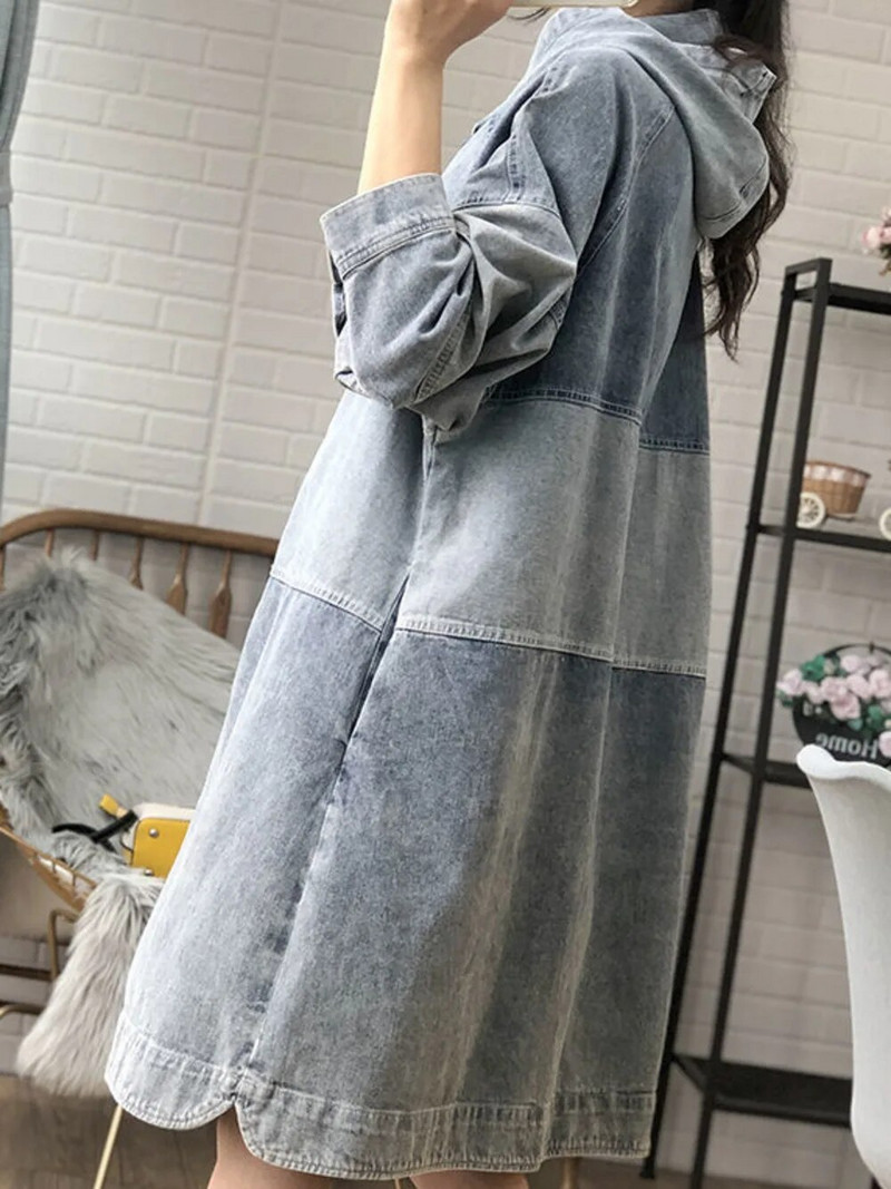 2023. aasta kevadsügis, uus naiste Korea versioon, keskmise pikkusega avar moodne kapuutsiga õmmeldud teksamantel