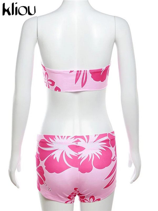 kliou Vasaros mergaitės 2 dalių rinkinys, saldus gėlių raštas, apvyniotas krūtine, apkirpti viršutiniai drabužiai + super šortai, atitinkantys moterų klubo aprangą, karštą