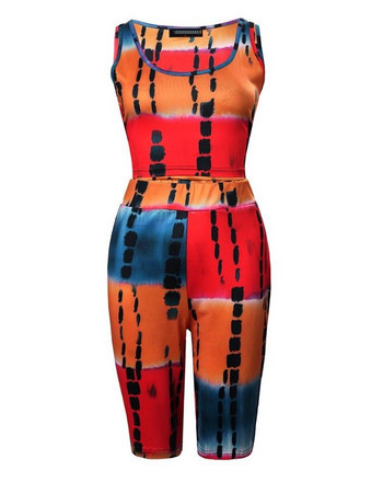 Two Piece Sets Γυναικεία ρούχα 2023 Spring Fashion Tie Dye print Αμάνικο μπλουζάκι με λαιμόκοψη και καθημερινό σετ ψηλόμεσο σορτς