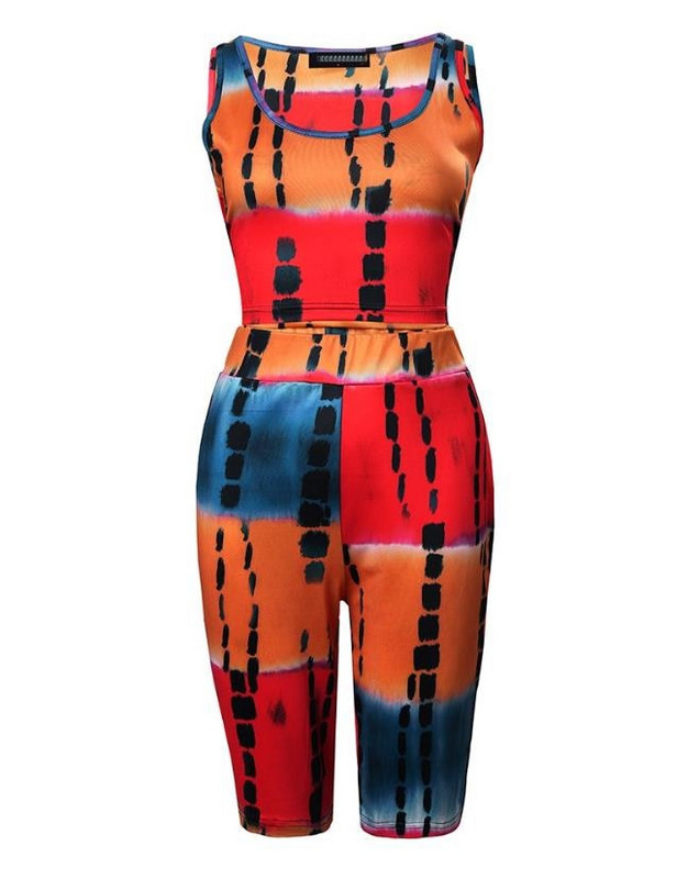 Dvodijelni kompleti Ženska odjeća 2023. Moda za proljeće 2023. Tie Dye print bez rukava U-izrez kratki top i ležerni set kratkih hlača visokog struka